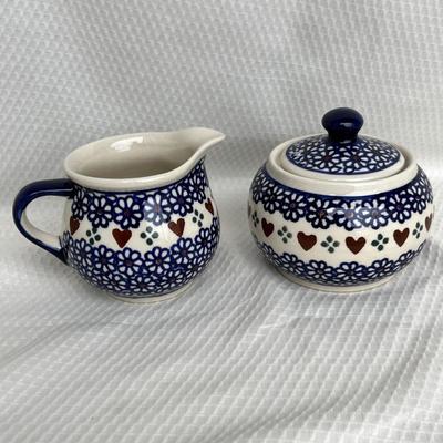 Lot 182 Polish Pottery Creamer & Sugar