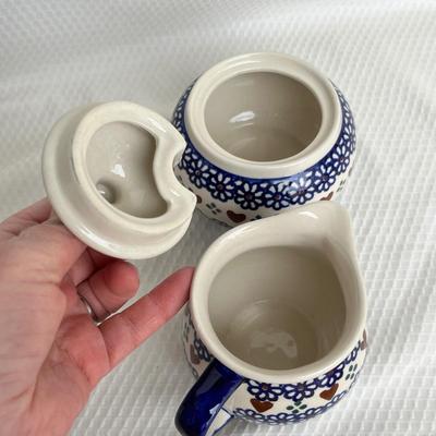 Lot 182 Polish Pottery Creamer & Sugar
