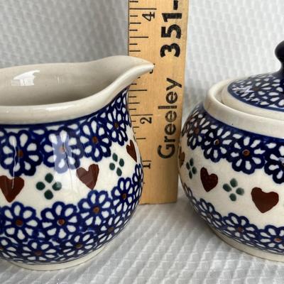Lot 182 Polish Pottery Creamer & Sugar
