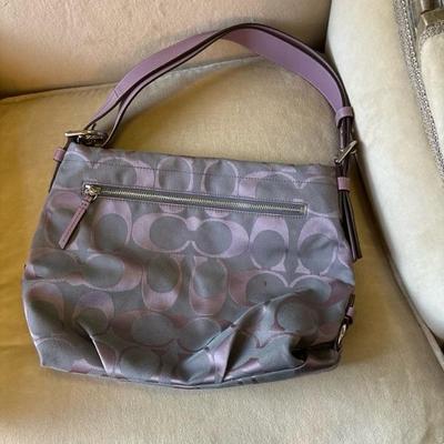 COACH Signature Purple Violet Canvas Hobo Style Shoulder Bag