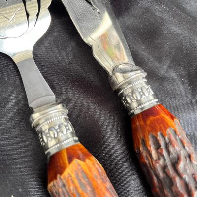 Lot 216 English Silver & Elk horn serving pieces