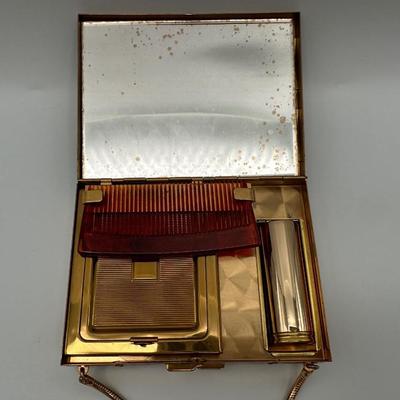Vintage Gold Tone Purse Compact - Cosmetics Purse & Cigarette Case