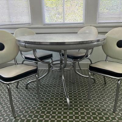 1950s Chrome Table with Leaf and Chairs