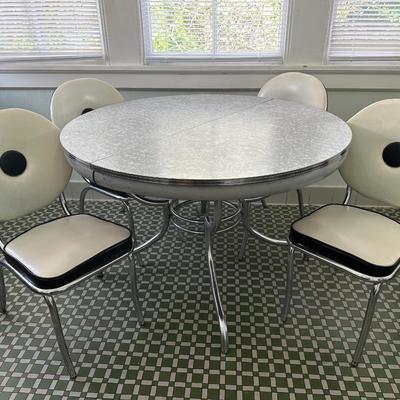 1950s Chrome Table with Leaf and Chairs
