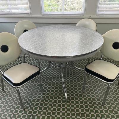 1950s Chrome Table with Leaf and Chairs