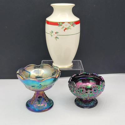 Fenton Carnival Glass & Pfaltzgraff Vase