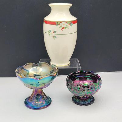 Fenton Carnival Glass & Pfaltzgraff Vase
