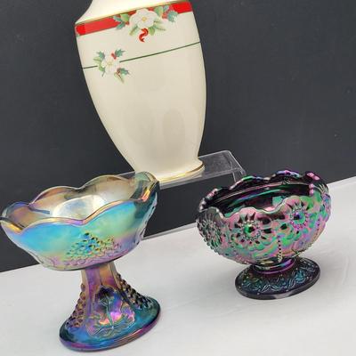Fenton Carnival Glass & Pfaltzgraff Vase