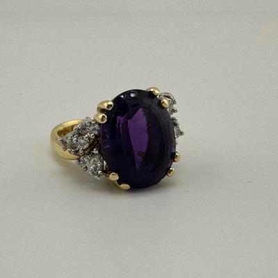 18k Gold Amethyst and Diamond Ring