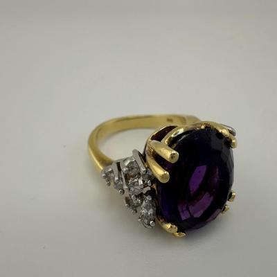 18k Gold Amethyst and Diamond Ring