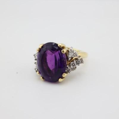 18k Gold Amethyst and Diamond Ring