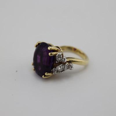 18k Gold Amethyst and Diamond Ring