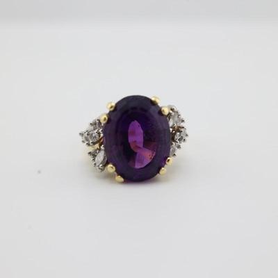 18k Gold Amethyst and Diamond Ring
