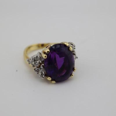 18k Gold Amethyst and Diamond Ring