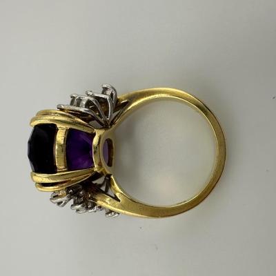 18k Gold Amethyst and Diamond Ring