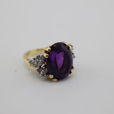 18k Gold Amethyst and Diamond Ring