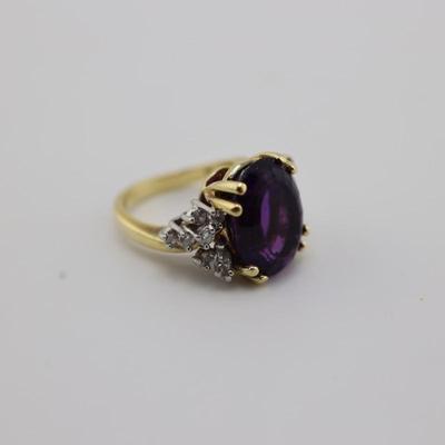 18k Gold Amethyst and Diamond Ring