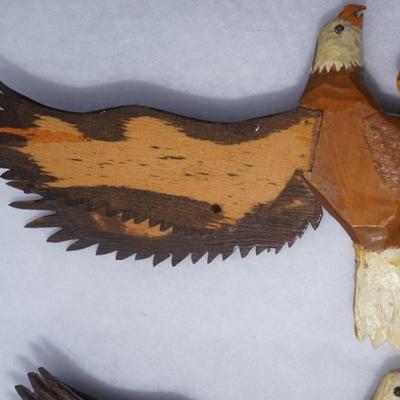VINTAGE WOOD CARVED EAGLES/PAIR OPEN WING