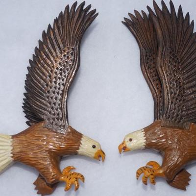 VINTAGE WOOD CARVED EAGLES/PAIR OPEN WING