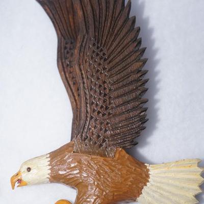 VINTAGE WOOD CARVED EAGLES/PAIR OPEN WING