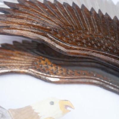 VINTAGE WOOD CARVED EAGLES/PAIR OPEN WING