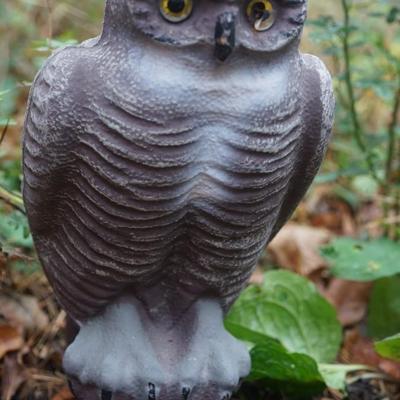 VINTAGE PAPER MACHE OWL DECOY W/ GLASS EYES 15"