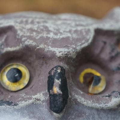 VINTAGE PAPER MACHE OWL DECOY W/ GLASS EYES 15"