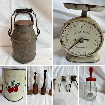 Milk Pail, Pelouze Scale & More Quality Vintage Kitchen Tools (LR-MK)
