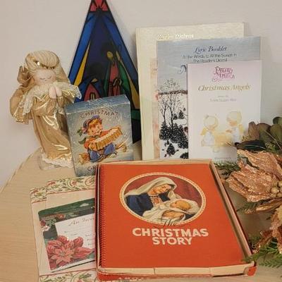 Candle, wreath, books cards