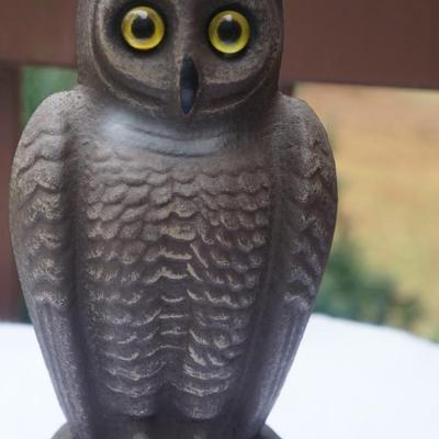 VERY RARE VINTAGE PAPER MACHE OWL DECOY- DOUBLE SIDED FACE WITH GLASS EYES. 12"