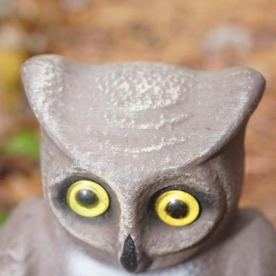 VERY RARE VINTAGE PAPER MACHE OWL DECOY- DOUBLE SIDED FACE WITH GLASS EYES. 12"