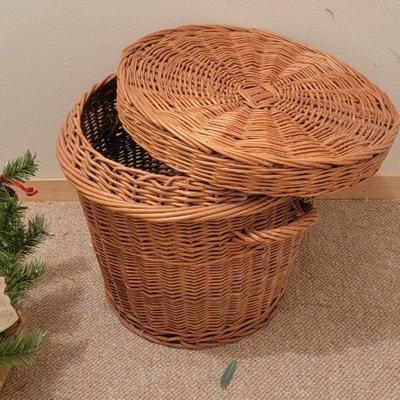 Sale Photo Thumbnail #266: Wicker cover basket, decorated Christmas tree and swag decor