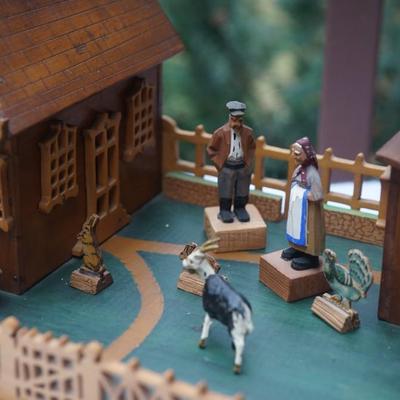 ANTIQUE GERMAN FOLK ART SCROLL ART OF A FARMSTEAD BLACK FOREST , DETAILED , ONE OF A KIND.