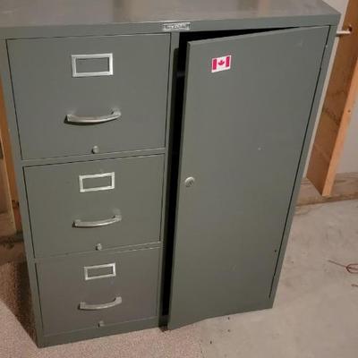 Sale Photo Thumbnail #290: Metal file storage, three drawer plus door Welham brand 29.5W 39 H 18 D