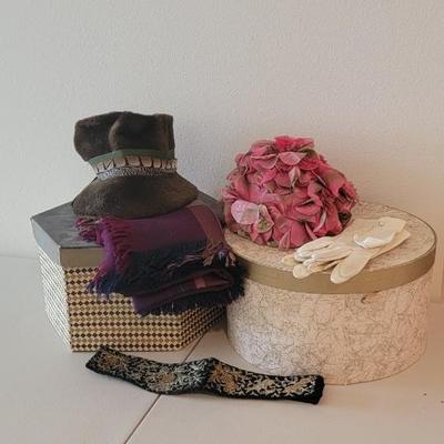Vtg hats, boxes, gloves