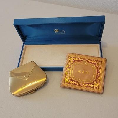 Vtg leather wallet & compact