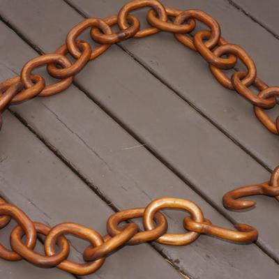AMAZING VINTAGE PRISON FOLK ART - HAND CARVED LINK 7FT CHAIN WITH HOOKS AT END
