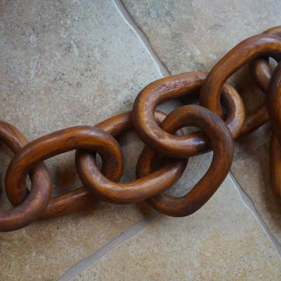 AMAZING VINTAGE PRISON FOLK ART - HAND CARVED LINK 7FT CHAIN WITH HOOKS AT END