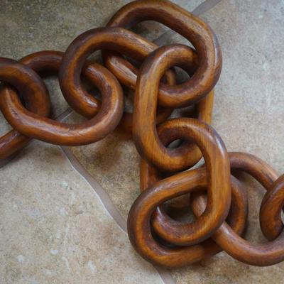 AMAZING VINTAGE PRISON FOLK ART - HAND CARVED LINK 7FT CHAIN WITH HOOKS AT END