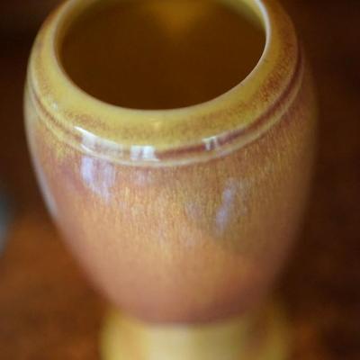 GROUPING OF FOUR 5" COLORFUL GLAZED PITTSVILLE VASES.