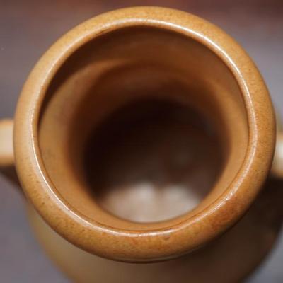 WISCONSIN ART 5" HANDLED POTTERY VASE & 5 1/2" WOOD CARVED RAM FOLK ART
