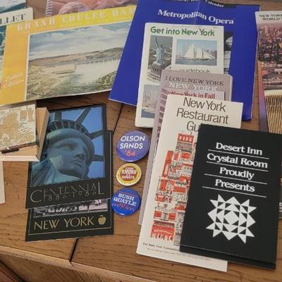 Musc postcards, buttons, NY compact