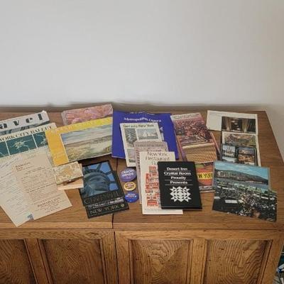 Musc postcards, buttons, NY compact