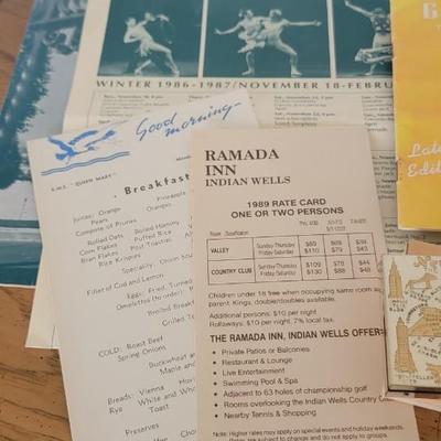 Musc postcards, buttons, NY compact