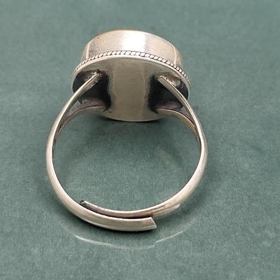 Adjustable Sterling Silver Ring Butterscotch Amber & Coral