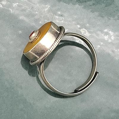 Adjustable Sterling Silver Ring Butterscotch Amber & Coral