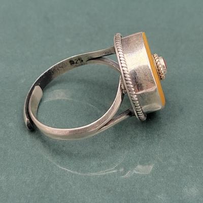 Adjustable Sterling Silver Ring Butterscotch Amber & Coral