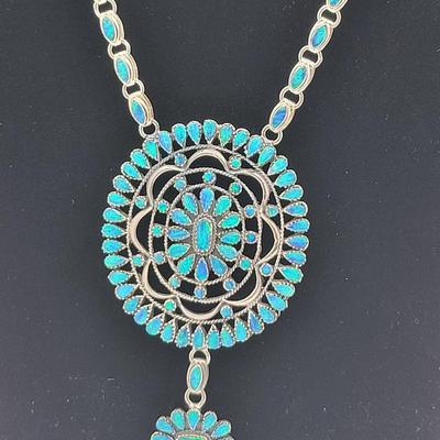 Amazing Detailed Opal Cluster 925 Silver Necklace 55.4gr