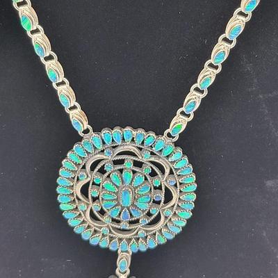 Amazing Detailed Opal Cluster 925 Silver Necklace 55.4gr