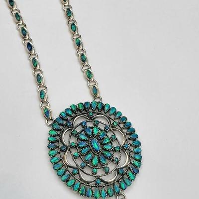 Amazing Detailed Opal Cluster 925 Silver Necklace 55.4gr